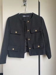 Zara Black Tweed Jacket XS 小香風Chanel 款式返工黑色金扣外套
