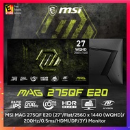 MSI MAG 275QF E20 (27"/Flat/2560 x 1440 (WQHD)/200Hz/0.5ms/HDMI/DP/3Y) Monitor