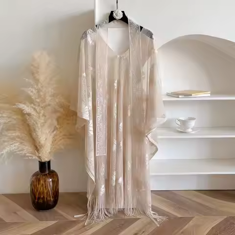 Chinese Cheongsam Shawl Women's New Outer Cardigan Quick-drying Thin Temperament Lace Hollow Fringed