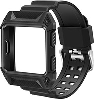 Compatible with Fitbit Ionic Bands, iiteeology Breathable Shockproof TPU Protective Frame Case with Strap Band for Fitbit Ionic Smart Fitness Watch Accessory (Black)