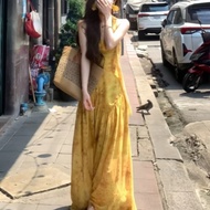 [Sixors] Yellow floral camisole dress for summer driver's clothingWanita in South France long beach 
