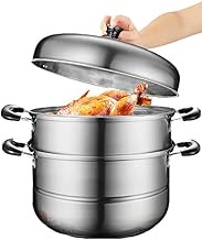 Stainless Steel Steamer household thickened double/three layers 26CM/28cmHeat Resistant with Durable Comfortable Handles (Number of layers : 2 layer, Size : 26CM)