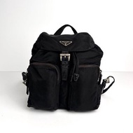 絕版古董品 Prada黑色銀標尼龍雙肩包 後背包 背囊 中古包 二手包
