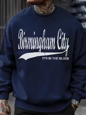 Birmingham City Letter Printed Autumn Men'S Sweatshirt Crewneck Soft Pullover Hip Hop Fleece Clothes