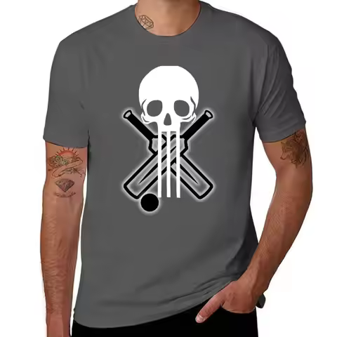Cricket Bats Stump Skull T-Shirt Streetwear Print Tee Shirt