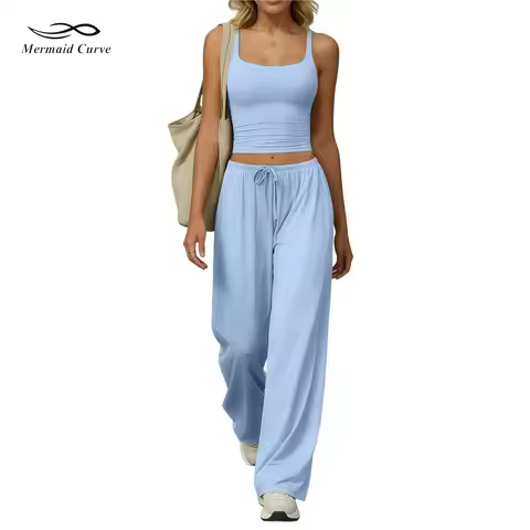 WX8007+CK8003 Spring Summer New Yoga Dance Set Women Sleeveless Quick Drying Crop Top & Hight Waist 