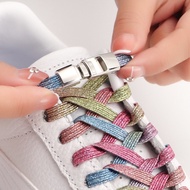 No Tie Shoelaces for Sneakers Without Ties Shoelace Casual Canvas Shoes Flat Rainbow Glitter Elastic