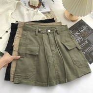 Ins Korean Style A-line Skirt Retro All-match High Waist Denim Cargo Skirt LJ2051