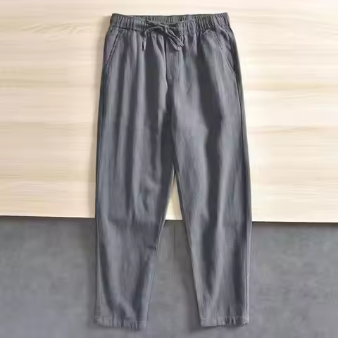 Men's Casual Pants Baggy Streetwear Men Joggers Cotton Linen Sports Trousers Long Straight Pants for