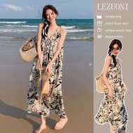 Ink Printed Dress Women Loose Lazy Casual Vacation Over Knee Floral Long Dress Trendy Ink Printed v-Neck Suspender Dress Women Loose Lazy Casual Day Vacation Over Knee Floral Long Dress Trendy 3.29