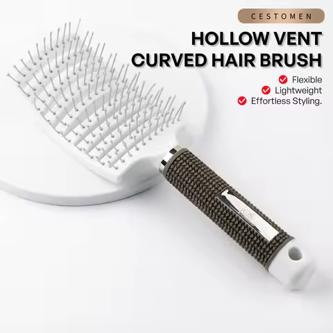 1Pcs Professional Hollow Vent Curved Hair Brush for Blow Drying - Volumizing Paddle Brush with Nylon