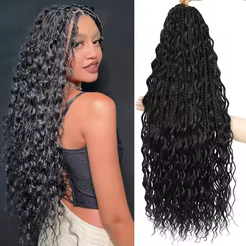 X-TRESS Synthetic Black Color Goddess Box River Hair Curly Ends for Women 24" Pre-looped Boho Croche
