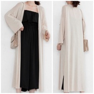 Long cardigan plain tak perlu iron dropship wanted Ivory Cream Stay, Please