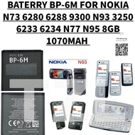 BATERRY NOKIA BP-6M COMPATIBLE NOKIA N73 6280 6288 9300 N93 3250 6233 6234 N77 N95 8GB BATERI 1070MA