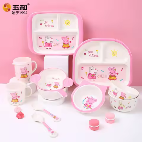 Peppa Pig Children's Tableware Cartoon Divided Tray Rice Bowl Food Grade Dinner plate Anti Fall Wate