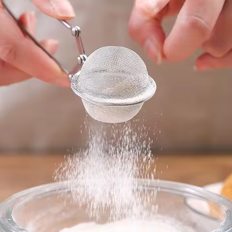 Stainless steel sugar powder sieve, cocoa powder spreader, spherical sieve, baking sieve, flour siev