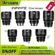 7artisans 16mm/24mm/35mm/50mm/85mm/105mm/135mm T 2.12.5 Cinema Lens Infinity Series