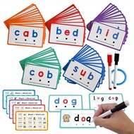Dry Erase Handwriting Flash Cards 60pcs Phonics CVC Words Phonics Game Beginning Phonics Word Builde