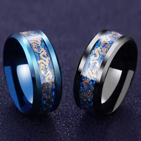Titanium Steel Dragon Rings Black And Blue Man's Gifts Wedding Band Jewelry Size 6-12
