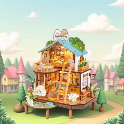 Robotime Rolife DIY Miniature Dollhouse Kit Rolife Puppy's Cozy Villa Amazing Gift for Children DIY 