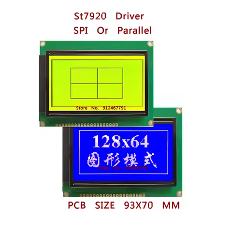 5V 128*64 DOTS LCD Module Blue Yellow Screen 12864 LCD With Backlight ST7920 SPI Serial Parallel Por