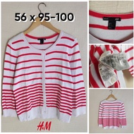 MERAH H&M Basic Red and White Striped O-Neck Cardigan Size S Women's Outer Knit TopWanita ED808