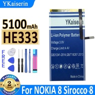 5100mAh YKaiserin Baery HE333 For Nokia 8 Nokia8 N8 N 8 Sirocco HE 333 one Bateria Replace Free Tool