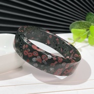 天然稀有梅花玉手鐲59MM 黑底紅花長石方條手環 飄然欲落美輪美奐