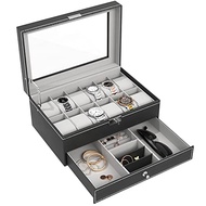 C&AHOME Watch Box Storage, Watch Dislpay Box Organizer, 12 Slots PU Leather Case Organizer with Jewe