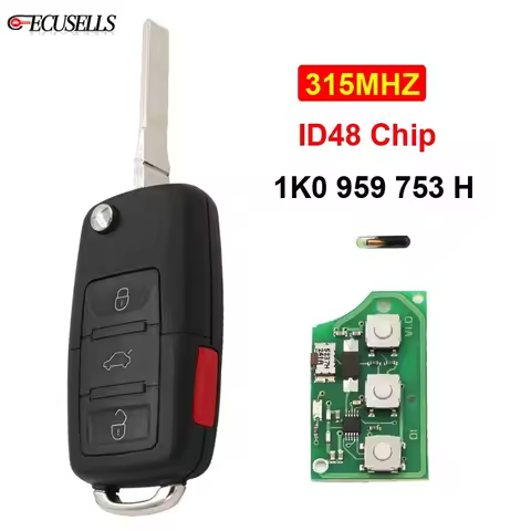 Ecusells 4B Flip Remote Key 1K0 959 753 H 315MHZ ID48 Chip 1K0959753H For Volkswagen/V-W Rabbit Jett