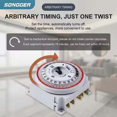 GT02 Timer Socket 24 Hour Mechanical Timer Switch 15 Minute-24 Hour Industrial Analog Time Controlle