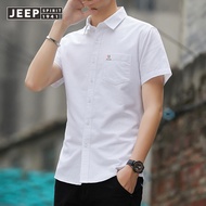 JEEP SPIRIT เสื้อเชิ้ตออกซ์ฟอร์ดผ้าฝ้ายแขนสั้นของผู้ชาย