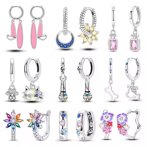 Silver Plated Hoop Earring For Woman Cat Dog Perfume Flower Pendientes Jewelry