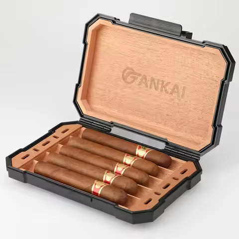 Cigar Humidor Box with Cedar Wood Travel Cigar Case with Dual Humidifier ABS Humidors Capcity for 5 