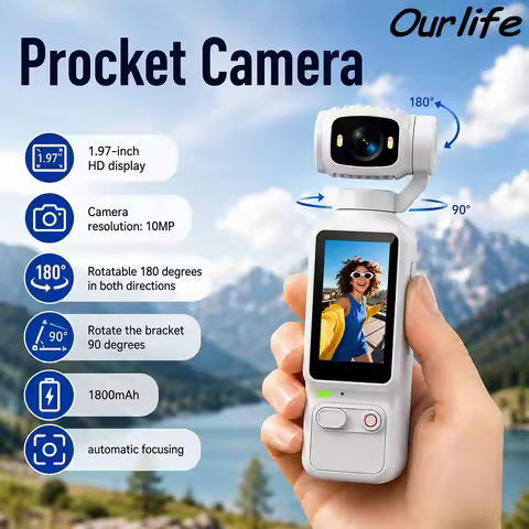 Ourlife 4K HD Handheld Outdoor Action Camera Portable Pocket Camera 180 ° Rotating Record Vlog Video