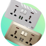 3 PIN UK PLUG TWIN WALL SOCKET (DOUBLE WALL SOCKET) WITH SWITCH AC/DC 2.1 A USB CHARGER (STANDARD FO