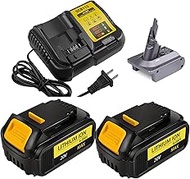 Battery Tool Kit for Dewalt 20V and Dyson V7/V8,2Packs 6.0Ah Replacement Dewalt 20V Battery + DCB112 Charger for DCB206 DCB200 DCB101,Adapter Converter for Dewalt Battery Replacement V7/V8 Battery