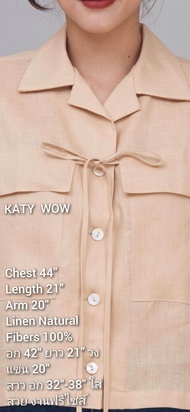 ATvvY เสื้อคอปก ฮาวาย เสื้อเชิ้ต ผ้าลินินแท้ 100%  แต่งกระเป๋าหน้าผูกโบ แขนสั้น อก 44 ยาว 21 วงแขน 2