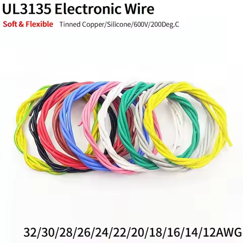 2/5M Copper Wire 32 30 28 26 24 22 20 18 14AWG Soft Silicone Rubber Insulated Flexible UL3135 Electr