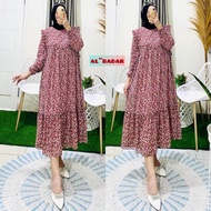 (BISA COD) MIDI DRES BAHAN CERUTY BABYDOLL MIDI DRES  ALBADAR COLLECTI