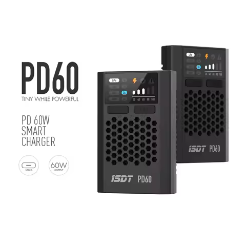ISDT PD60 XT60 60W 6A LiPo Balance Charger with Type-C Input, RC Battery Charger for 1-4S LiPo/LiHV/