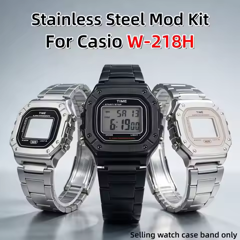W218H Upgrade Metal Case Replacement Shell For Casio 3224 W-218H/HC/HD Watch Mod kit Stainless Steel
