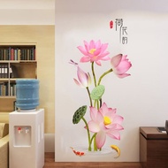 3D 3D Wall Stickers Golden Lotus Lotus Stickers Wall Wallpaper Warm Chinese Room Bedroom Decorations Self-Adhesive Wallpaper