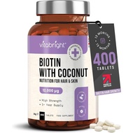 VitaBright Biotin  Vitamins | 12000mcg | 400 D-Biotin Tablets with Coconut | Vegan Hair Vitamins for