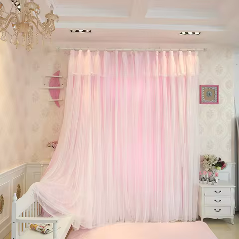 Romantic Princess Style Lace Curtain Solid Color Korean Aesthetic Double Layer Curtain Cozy Home Dec