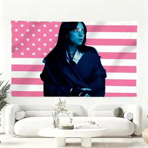 Singer B-Billie E-Eilish flag Durable Outdoor Indoor Patio Festive Decoration Classic Design Pole Wa