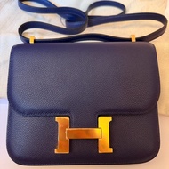 愛馬仕Hermes mini Constance 19 小康康 墨水藍金扣