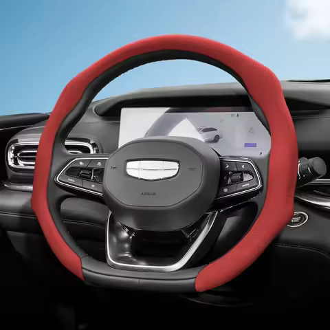 Suitable for Geely Perforated Leather Steering Wheel Cover, Non-Slip, Sweat-Absorbent, Breathable, I