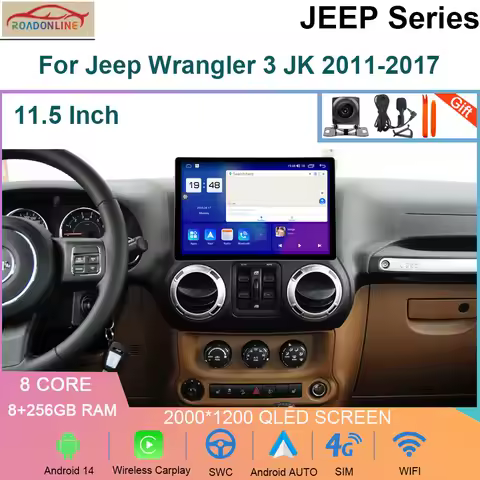 11.5 INCH 2K Screen Android 14 System For Jeep Wrangler 3 JK 2010-2018 GPS Multimedia Player Carplay