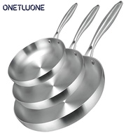 Onetwone 22/24/26/28/30cm 304 stainless steel frying pan Un-coated Pan household Pot for Gas and Induction cooker Flat pan no rust wok